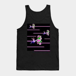 Hummingbirds and pink flowers on black Tank Top
